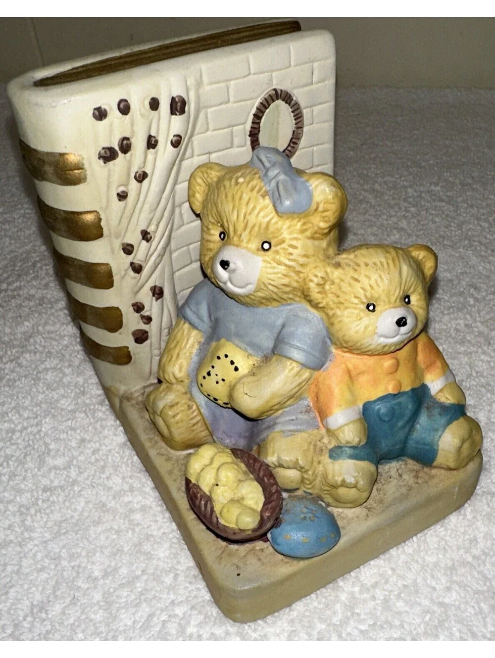 Vintage Hand Painted Teddy Bear Porcelain Bookends Child’s Room Play Room Decor